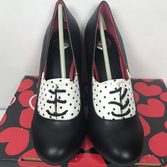 TUK Lace Up Polka Dot Heels NIB Rockbilly - Picture 2 of 6